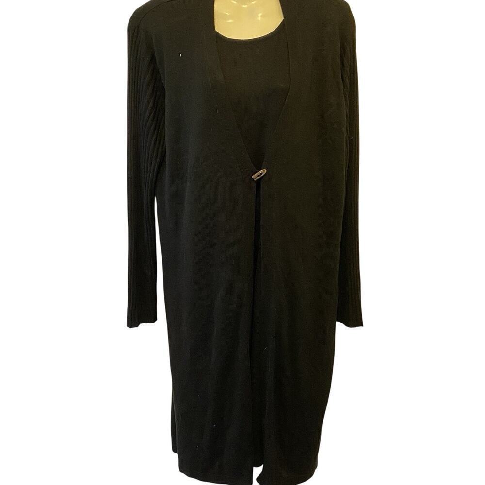 Vintage 90’s Kathie Lee Collection Duster Cardigan Dress Women L Black Knit Goth